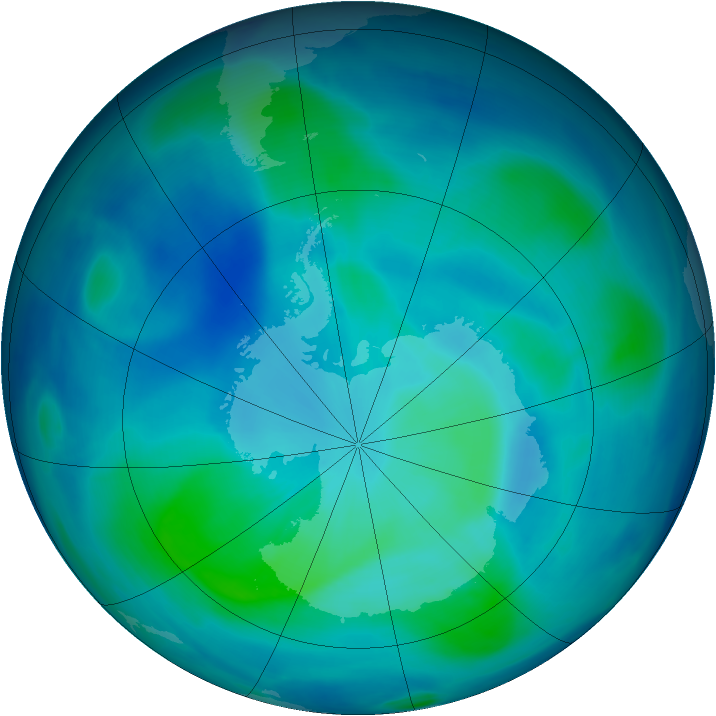 Antarctic ozone map for 01 March 2007